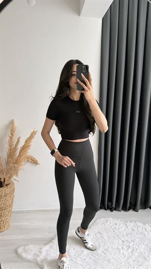 Alone Premium Doku Orj Marka Crop Bluz Siyah