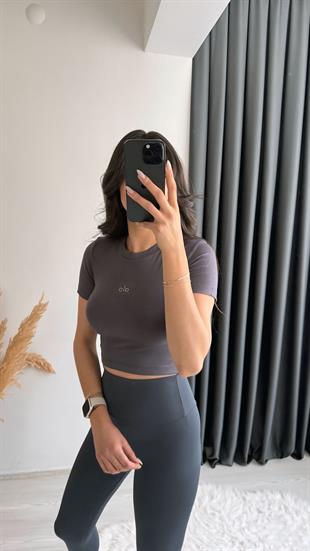 Alone Premium Doku Orj Marka Crop Bluz Füme