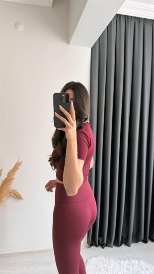 Alone Premium Doku Orj Marka Crop Bluz Bordo