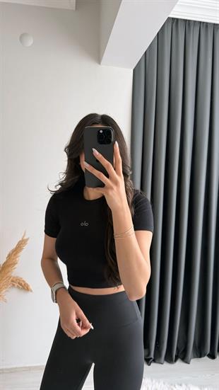 Alone Premium Doku Orj Marka Crop Bluz Siyah