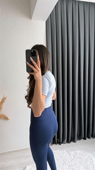 Alone Premium Doku Orj Marka Crop Bluz Buz Mavi