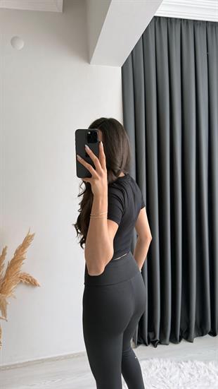 Alone Premium Doku Orj Marka Crop Bluz Siyah