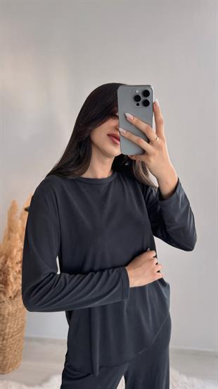 Antrasit/Siyah Oyss Modal Kumaş Tshirt