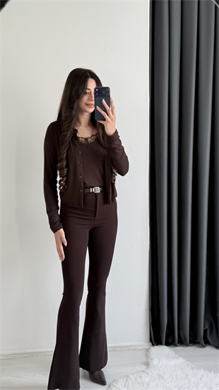 Aries Ultra Yüksek Bel Kahverengi İspanyol Pantolon
