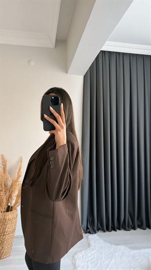 Asmara Oversize Düğmeli Ceket Kahverengi