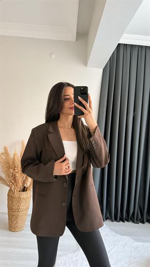 Asmara Oversize Düğmeli Ceket Kahverengi