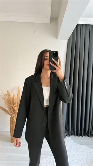 Asmara Oversize Düğmeli Ceket Siyah
