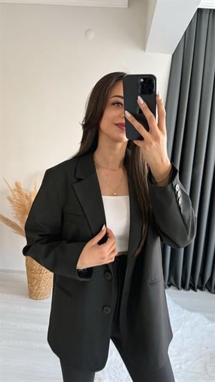 Asmara Oversize Düğmeli Ceket Siyah