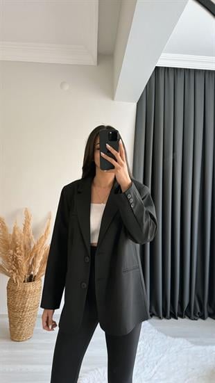 Asmara Oversize Düğmeli Ceket Siyah