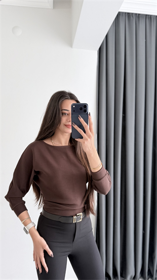 Avena Oysh Modal Kayık Yaka Likralı Bluz Kahve