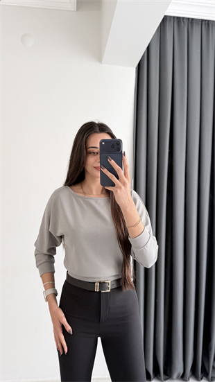 Avena Oysh Modal Kayık Yaka Likralı Bluz Gri