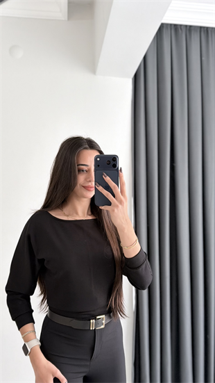 Avena Oysh Modal Kayık Yaka Likralı Bluz Siyah