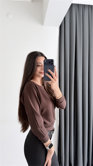 Avena Oysh Modal Kayık Yaka Likralı Bluz Kahve