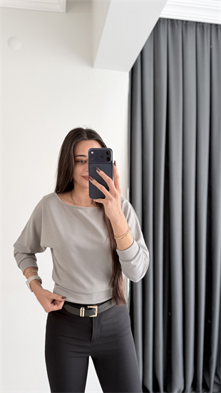 Avena Oysh Modal Kayık Yaka Likralı Bluz Gri