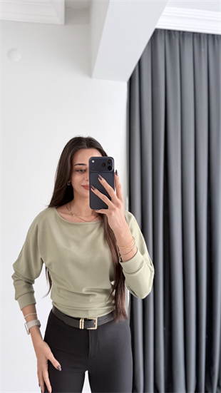 Avena Oysh Modal Kayık Yaka Likralı Bluz Yeşil