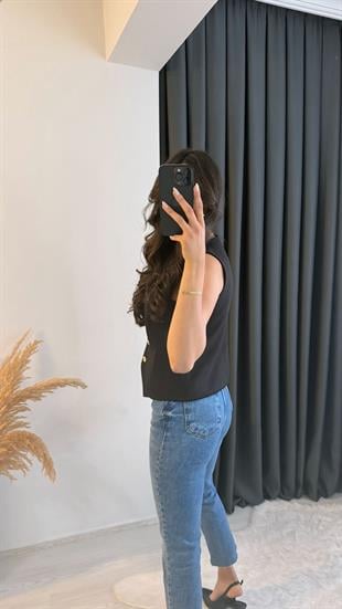 Balena Premium Seri Gold Düğmeli Yelek Siyah 