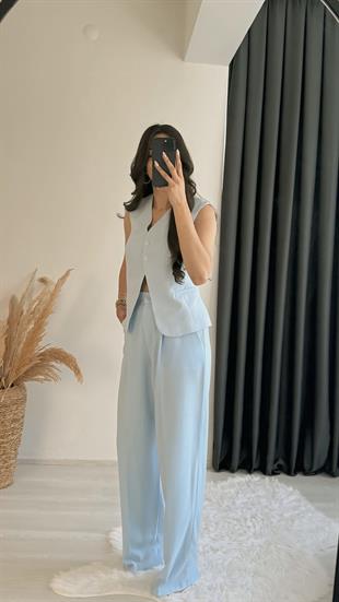 Beauty Beli Düğmeli Kumaş Pantalon Mavi