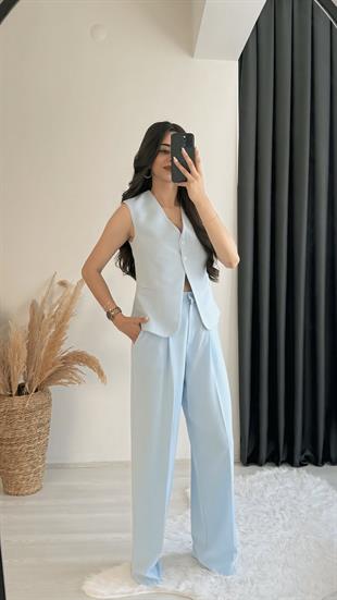 Beauty Beli Düğmeli Kumaş Pantalon Mavi