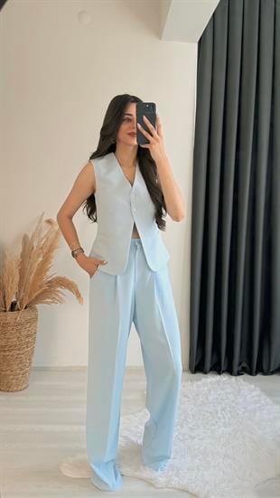 Beauty Beli Düğmeli Kumaş Pantalon Mavi