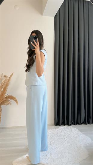 Beauty Beli Düğmeli Kumaş Pantalon Mavi