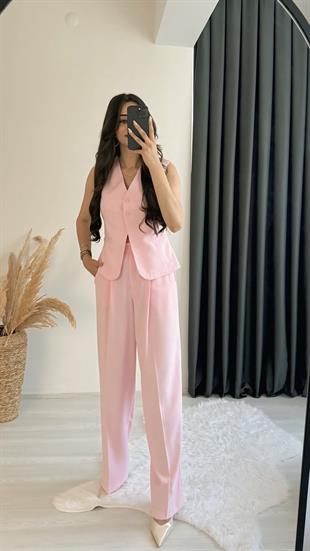 Beauty Beli Düğmeli Kumaş Pantalon Pembe