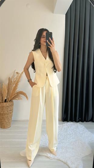 Beauty Beli Düğmeli Kumaş Pantalon Sarı