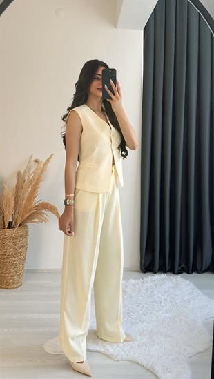 Beauty Beli Düğmeli Kumaş Pantalon Sarı