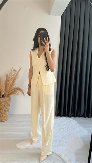 Beauty Beli Düğmeli Kumaş Pantalon Sarı
