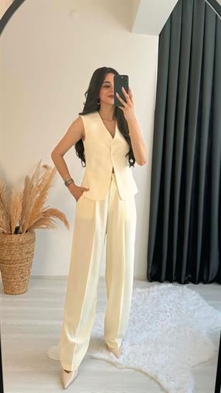 Beauty Beli Düğmeli Kumaş Pantalon Sarı