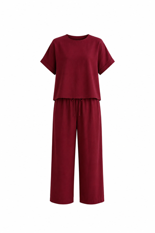 Begona Bordo Tensel Bluz Pantolon  Takım