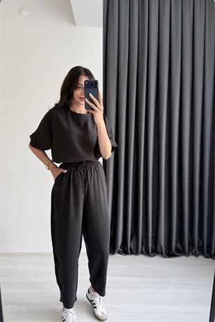 Begona Siyah Tensel Bluz Pantolon  Takım