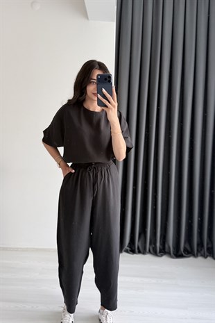 Begona Siyah Tensel Bluz Pantolon  Takım