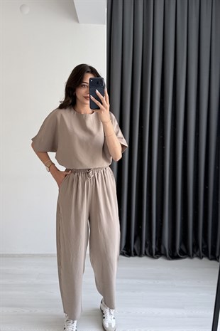 Begona Vizon Tensel Bluz Pantolon  Takım
