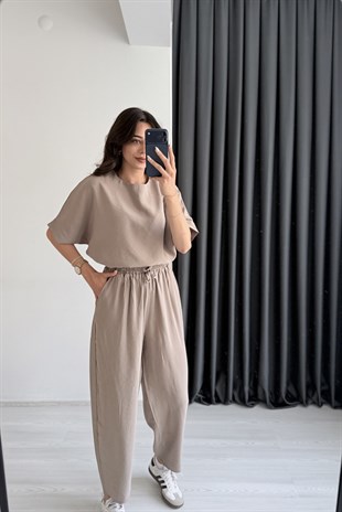 Begona Vizon Tensel Bluz Pantolon  Takım