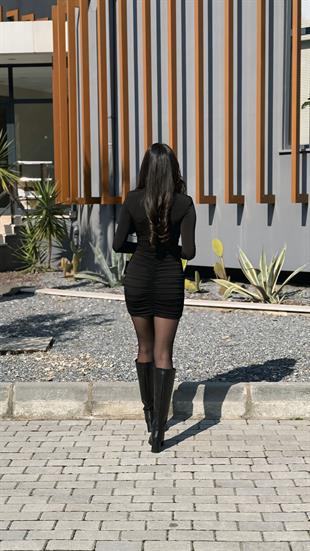 Belinda Siyah Drapeli Mini Elbise