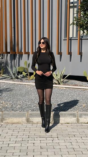 Belinda Siyah Drapeli Mini Elbise