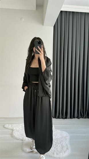 Benry Saten Premium Seri Şalvar Pantalon Ve Ceket Siyah Takım 