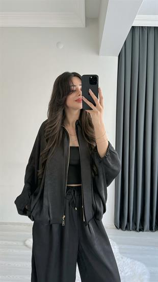 Benry Saten Premium Seri Şalvar Pantalon Ve Ceket Siyah Takım 