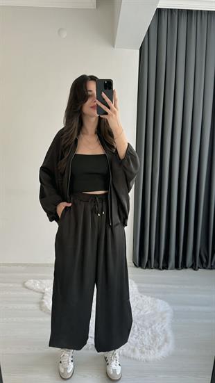 Benry Saten Premium Seri Şalvar Pantalon Ve Ceket Siyah Takım 