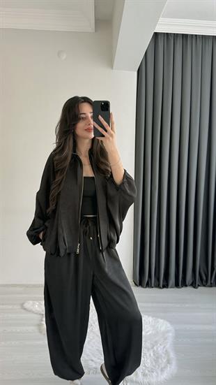 Benry Saten Premium Seri Şalvar Pantalon Ve Ceket Siyah Takım 