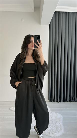 Benry Saten Premium Seri Şalvar Pantalon Ve Ceket Siyah Takım 