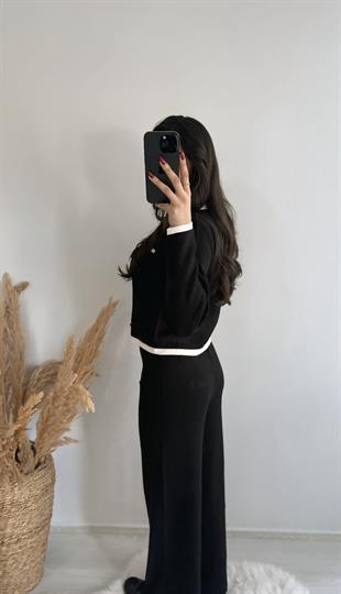 Bloom Gold Düğmeli Triko Çelik Örme Takım Siyah