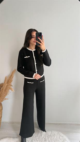 Bloom Gold Düğmeli Triko Çelik Örme Takım Siyah
