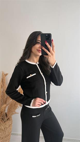 Bloom Gold Düğmeli Triko Çelik Örme Takım Siyah