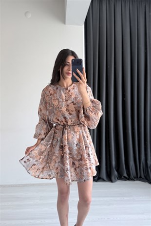 Bloome Ahşap Boncuklu Kahve Mini Elbise
