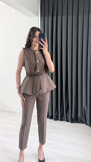 Boby Kahve Kemerli Premium Pantalon Yelek Takım