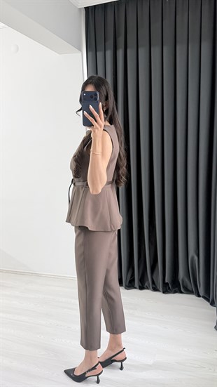 Boby Kahve Kemerli Premium Pantalon Yelek Takım