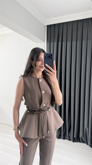 Boby Kahve Kemerli Premium Pantalon Yelek Takım