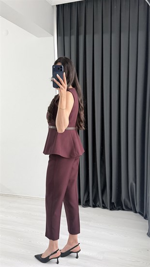 Boby Mürdüm Kemerli Premium Pantalon Yelek Takım