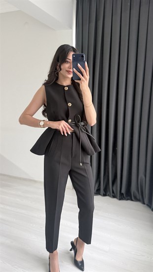 Boby Siyah Kemerli Premium Pantalon Yelek Takım
